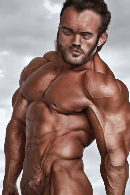 Image similar to a pug with giga chad hyper muscular super masculine body builder physique, we see them from head to toe, extremely exaggerated omega chad muscles, high resolution photo