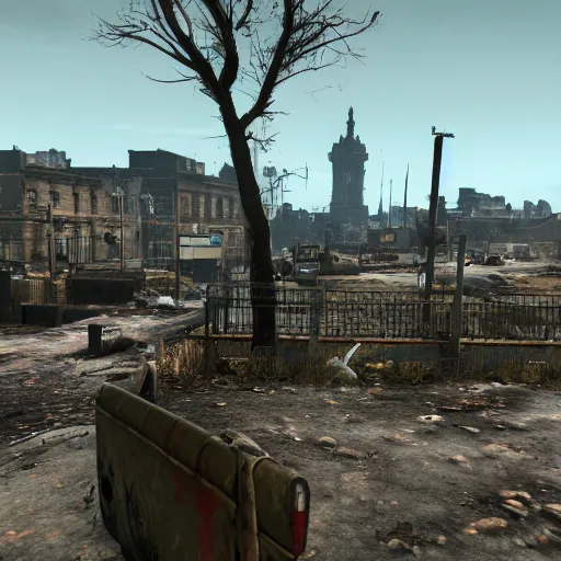 Image similar to Edinburgh in ruins post nuclear war, Fallout 4, in game screenshot