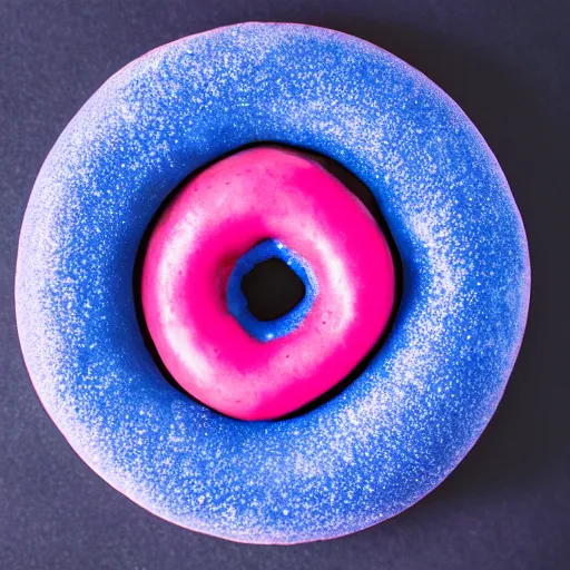 Image similar to Perfectly circular donut!!!!! in the style of a blueberry!!!!!!, trending on artstation, 4k, 8k, professional photography, overhead shot, 35mm lens