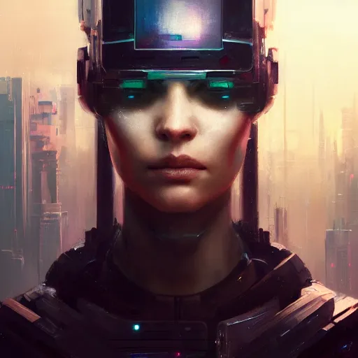 Prompt: A portrait of an android, cyberpunk art, art by greg rutkowski, matte painting, trending on artstation