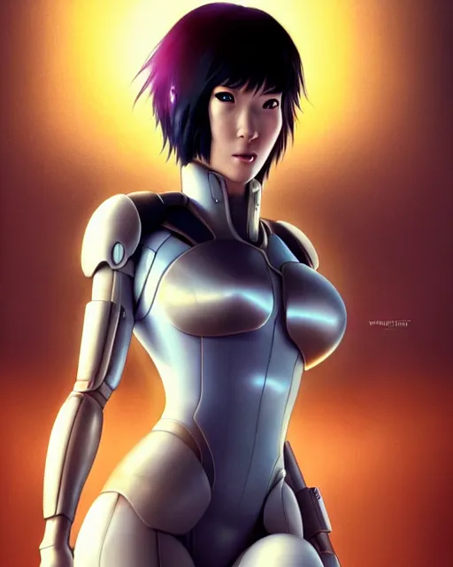 Image similar to weta disney pixar movie still portrait photo of motoko kusanagi the major ghost in the shell : : as cyborg woman by pixar : : by weta, wlop, ilya kuvshinov, rossdraws, artgerm, marvel, maxim cover, latex, octane render, sweaty, iridescent, bright morning, anime, liosh, mucha : :