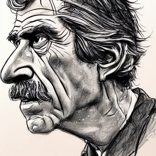 Image similar to a realistic yet scraggly portrait sketch of the side profile of a stern and sophisticated sam elliott, trending on artstation, intricate details, in the style of frank auerbach, in the style of sergio aragones, in the style of martin ansin, in the style of david aja, in the style of mattias adolfsson