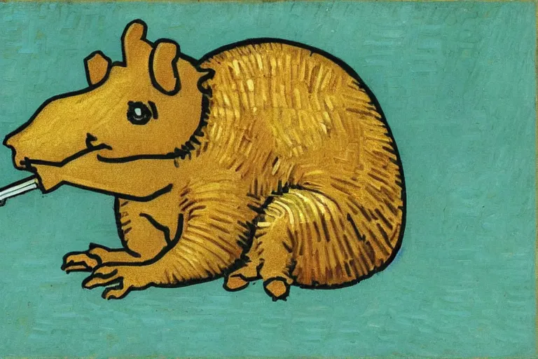 Image similar to an armadillo smoking a joint by van gogh,