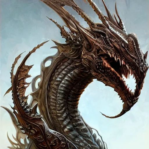 Image similar to low angle shot of a Dragon by chen rong, intricate, elegant, highly detailed, centered, digital painting, artstation, concept art, smooth, sharp focus, illustration, artgerm, Tomasz Alen Kopera, Peter Mohrbacher donato giancola, Joseph Christian Leyendecker, WLOP, Boris Vallejo, Bernat Martorell style,