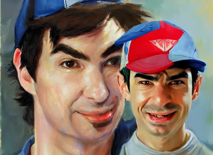 Image similar to a highly detailed beautiful portrait of nathan fielder as ash ketchum, by gregory manchess, james gurney, james jean
