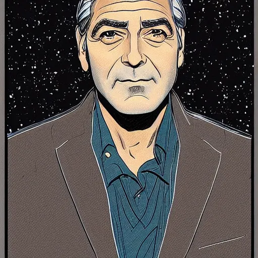 Image similar to “ george clooney retro minimalist portrait by jean giraud!, moebius starwatcher, high detail, sharp, smooth face, color comic, 8 k ”