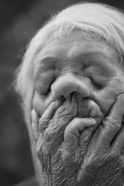 Prompt: Realistic high resolution black and white photography with 80 mm f/12 lens of old women with their eyes closed, emitting SPECTRAL PSYCHOFLUID from their mouths