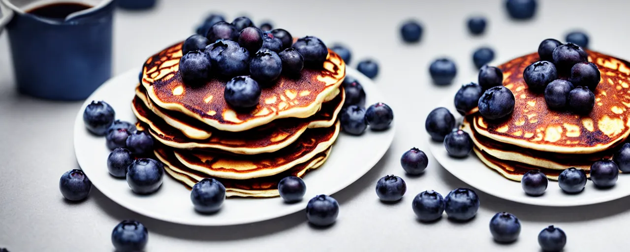 Meal prep containers with pancakes, blueberry and apple. Breakfast in lunch  box. Top view. Stock Photo by nblxer