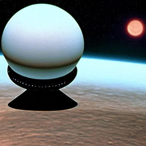 Image similar to cinematic shot of o'neil cylinder orbiting venus, 2 0 0 1 : a space odyssey