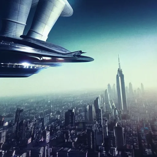 Image similar to a 1960s photograph of a giant spaceship flying over a city, dramatic lighting, cinematic, establishing shot, extremely high detail, foto realistic, cinematic lighting, post processed, concept art, high details, cinematic, 8k resolution, beautiful detailed, photorealistic, digital painting, artstation, concept art, smooth, sharp focus, artstation trending, octane render, unreal engine