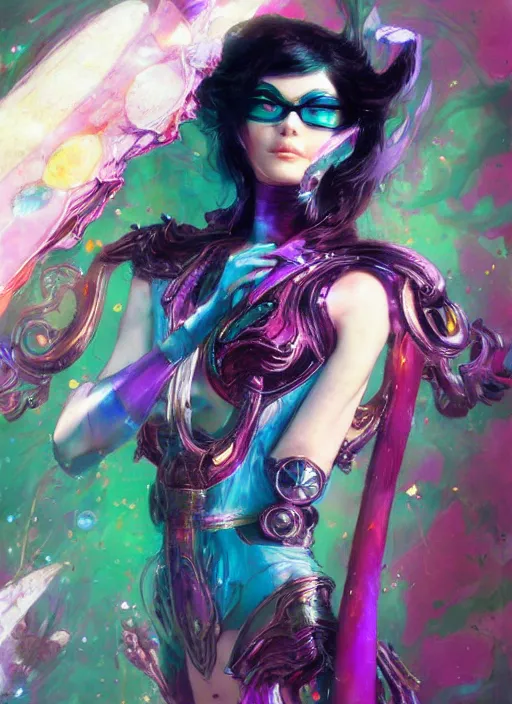 Prompt: An psychedelic concept art of bayonetta, by Ruan Jia, Moebius, hiroshi yoshida, Druillet, colorfull, vivid colors, artstation