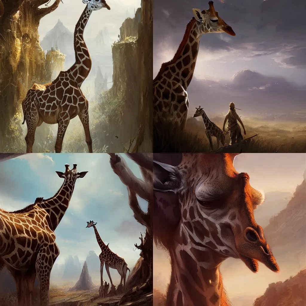 Prompt: Giraffe, fantasy concept art by J.Dickenson and Greg Rutkowski