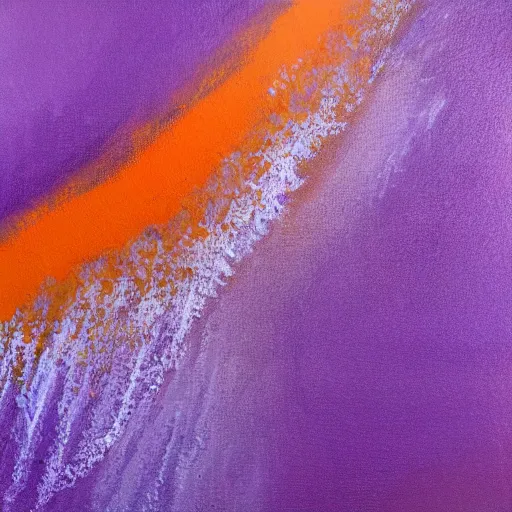 Image similar to Arial shot of a beach with orange sand and a sea of purple, acrylic painting