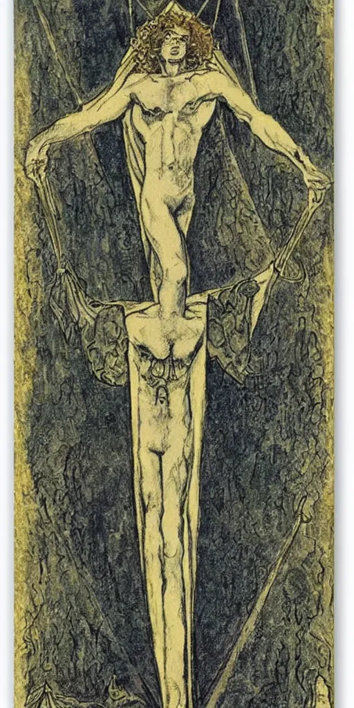 Prompt: the hanged man tarot card by austin osman spare