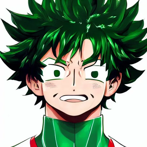 Prompt: High quality digital portrait of Izuku Midoriya from My Hero Academia by Artsbycarlos and Sakimichan