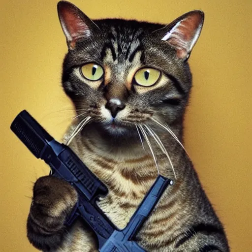 Image similar to a cat holding a gun