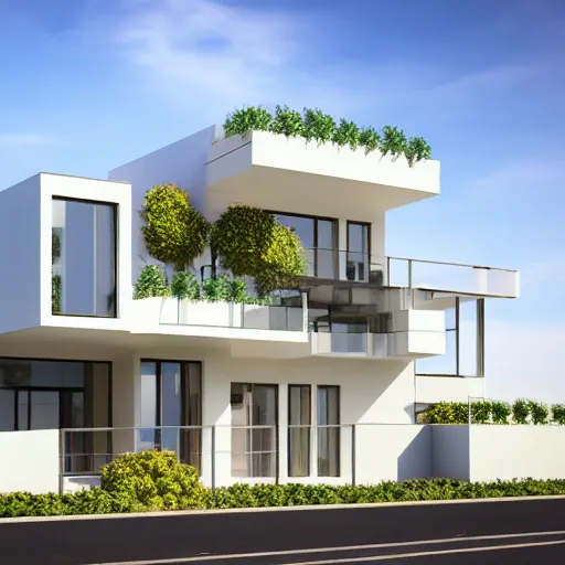 Prompt: render of a beautiful modern home designed for cozy aesthetics!, energy efficiency and maximizing plants and greenery, cg render, sunny sky light, high resolution, professional