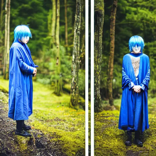 Image similar to rimuru tempest, young man blue hair,!!!!! yellow eyes!!!!! canon eos r 3, f / 1. 4, iso 2 0 0, 1 / 1 6 0 s, 8 k, raw, unedited, symmetrical balance, in - frame