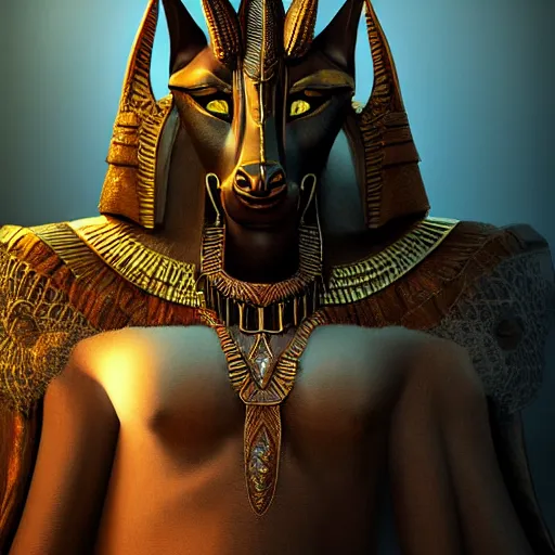 Prompt: “Anubis, game character art, High Definition, high detail, 8k, Character Design, Character art, Concept art,hyperrealistic , photorealistic , hyperdetailed, athmospheric, dreamy, mystical, cinematic lights, atmospheric, 8Krealistic, wide angle, wide shot, dramatic light, trending on artstation, hyper detailed, CGsociety, hypermaximalist, golden ratio, centered image, environmental key art, octane render, weta digital, ray trace, lifelike”