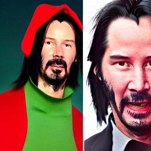 Prompt: keanu reeves cosplaying as the grinch, keanu reeves wearing a grinch costume, cosplay award winner