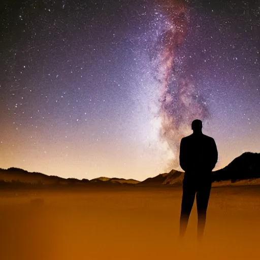 Image similar to silhouette of a man staring into the universe