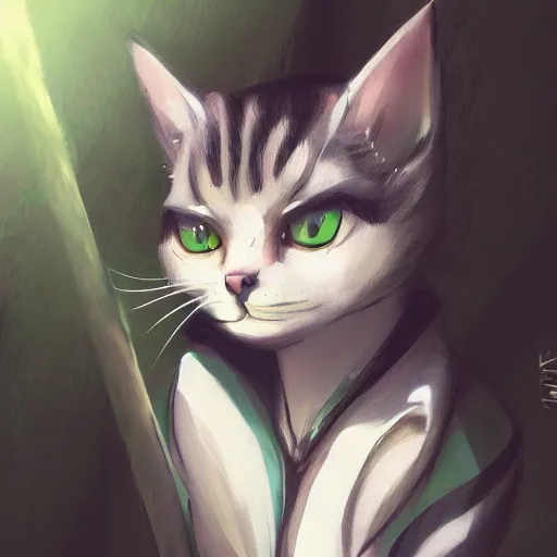 Image similar to a portrait of a cat in the forest, trending on artstation, trending on furaffinity, digital art, by kawacy, anime, furry art, warm light, backlighting, cartoon, concept art