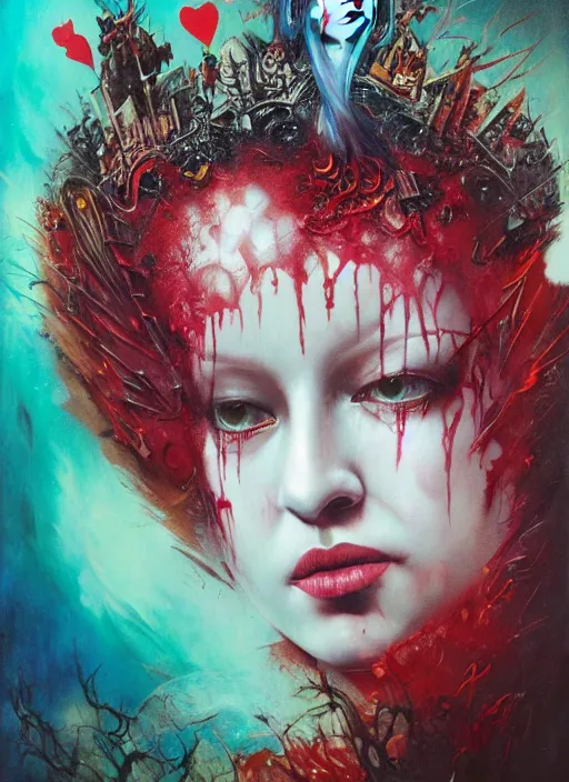 Image similar to queen of hearts, matrix, highly detailed, cinematic, 8 k, by megan duncanson, benjamin lacombe, adrian borda, stanley artgermm, tom bagshaw, craig mullins, carne griffiths, ayami kojima, beksinski, giger, trending on deviantart, hyper detailed, horror, full of colour