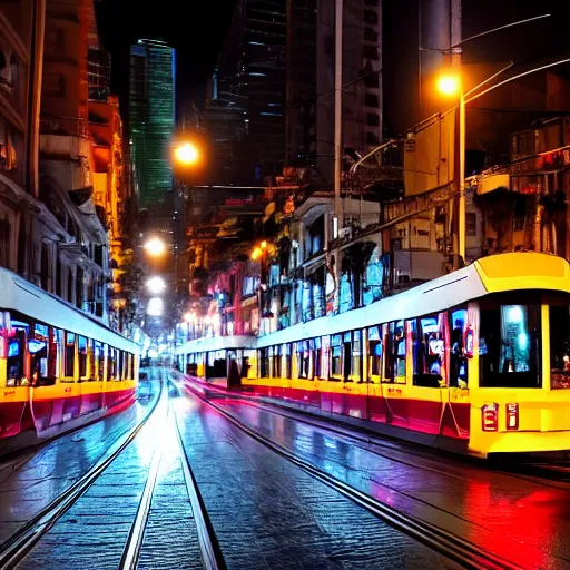 Prompt: a tram ride in sao paulo city at night, photorealistic, ultra detailed, 8 k