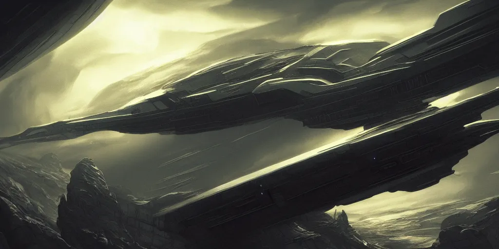 Image similar to Prometheus spaceship, evening, detailed matte painting, Giger, Artstation