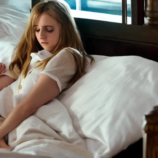 Prompt: emma watsons sleeping in their beds