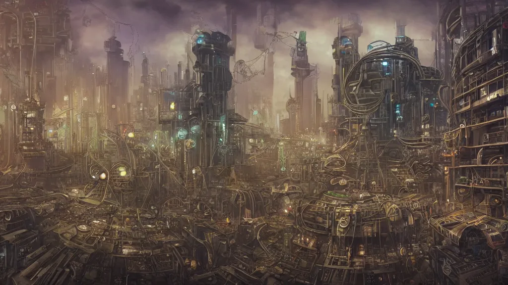 Prompt: a cyberpunk steampunk solarpunk biopunk dieselpunk atompunk steelpunk nanopunk lunarpunk stonepunk formicapunk raypunk nowpunk elfpunk mythpunk city, matte painting