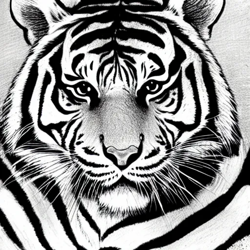 Prompt: a drawing of a tiger, by junji ito