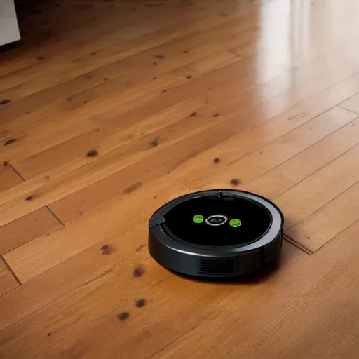 Image similar to a roomba being sad, horror movie scene, eerie, spooky