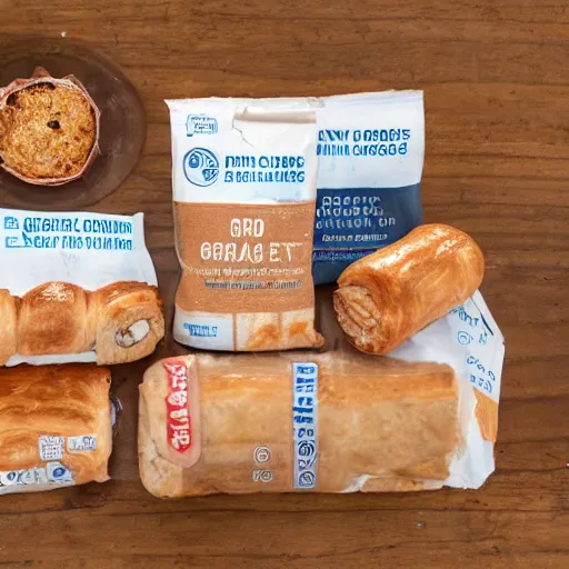 Prompt: greggs sausage roll, mre, field ration, photgraph,