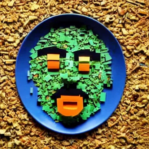 Prompt: a man's face made out of pieces of food