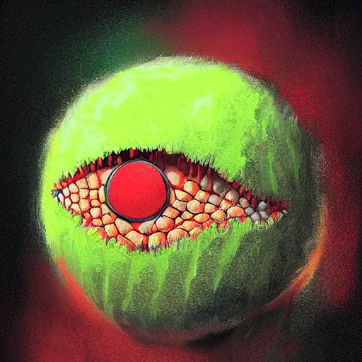 Image similar to a tennis ball monster, digital art, fantasy, magic, trending on artstation, ultra detailed, professional illustration by Basil Gogos