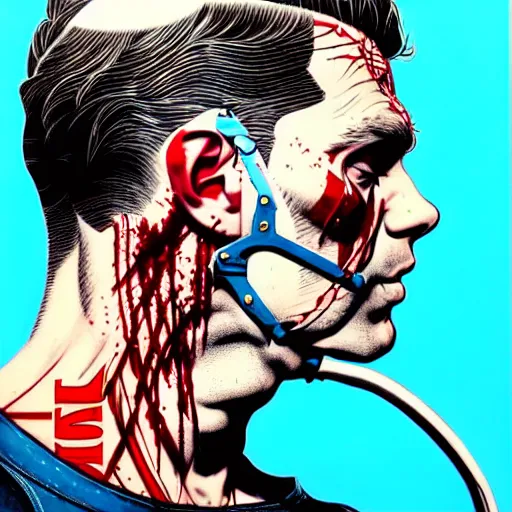 Prompt: a portrait of a back man with side profile blood in ocean intricate details :: side profile :: oxygen mask by MARVEL comics and Sandra Chevrier