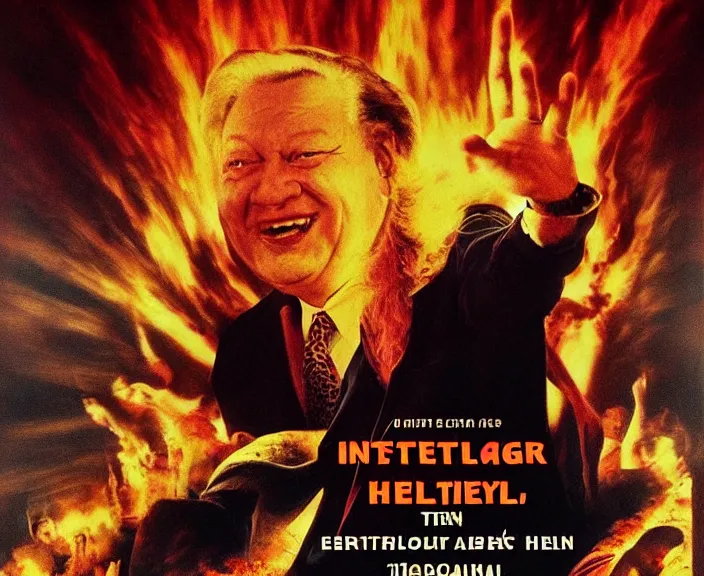 Prompt: poster for the blockbuster movie yeltsin went to hell, infernal art in good quality, scary picture in color, advanced lighting technology