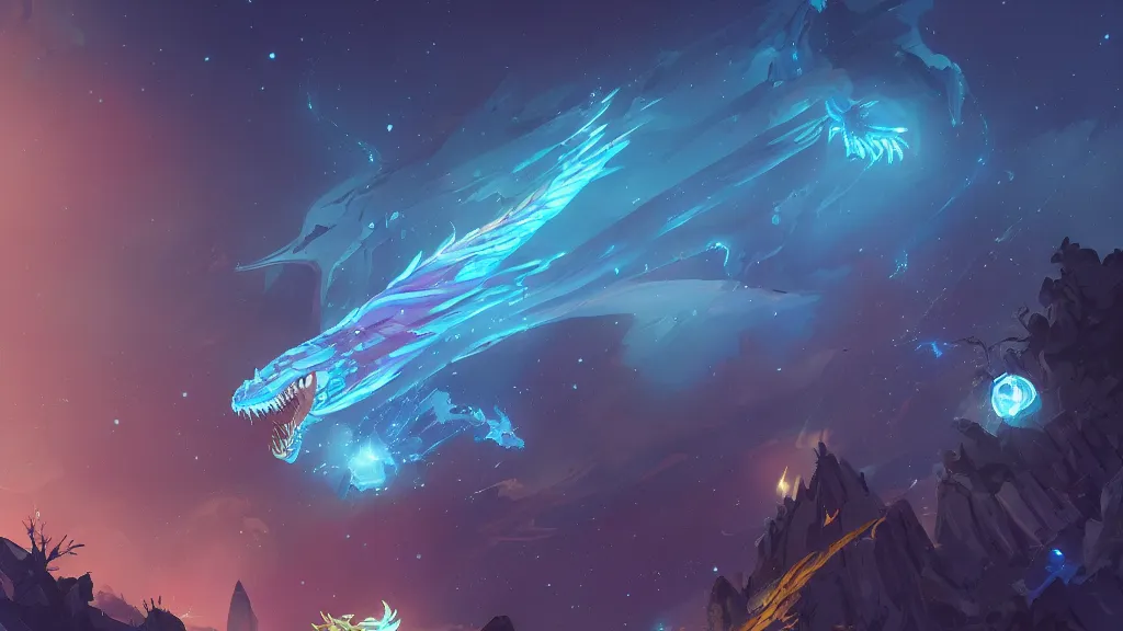 Image similar to a dragon worm flying through the night sky, glowing blue, surrounded by brilliant stars, by sylvain sarrailh, rossdraws, ambient light, ultra detailed, fantasy artwork, cinematic shot, 8 k, volumetric lighting, trending on artstation, award winning, very beautiful.