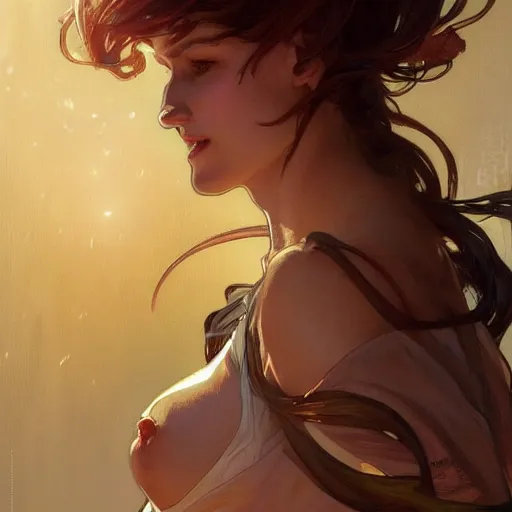 Image similar to digital character concept art by artgerm and greg rutkowski and alphonse mucha. open female mouth, pin - up, close - up, defiant, light effect, 8 k, hyper detailed, intricate, elegant, digital painting, artstation, smooth, sharp focus