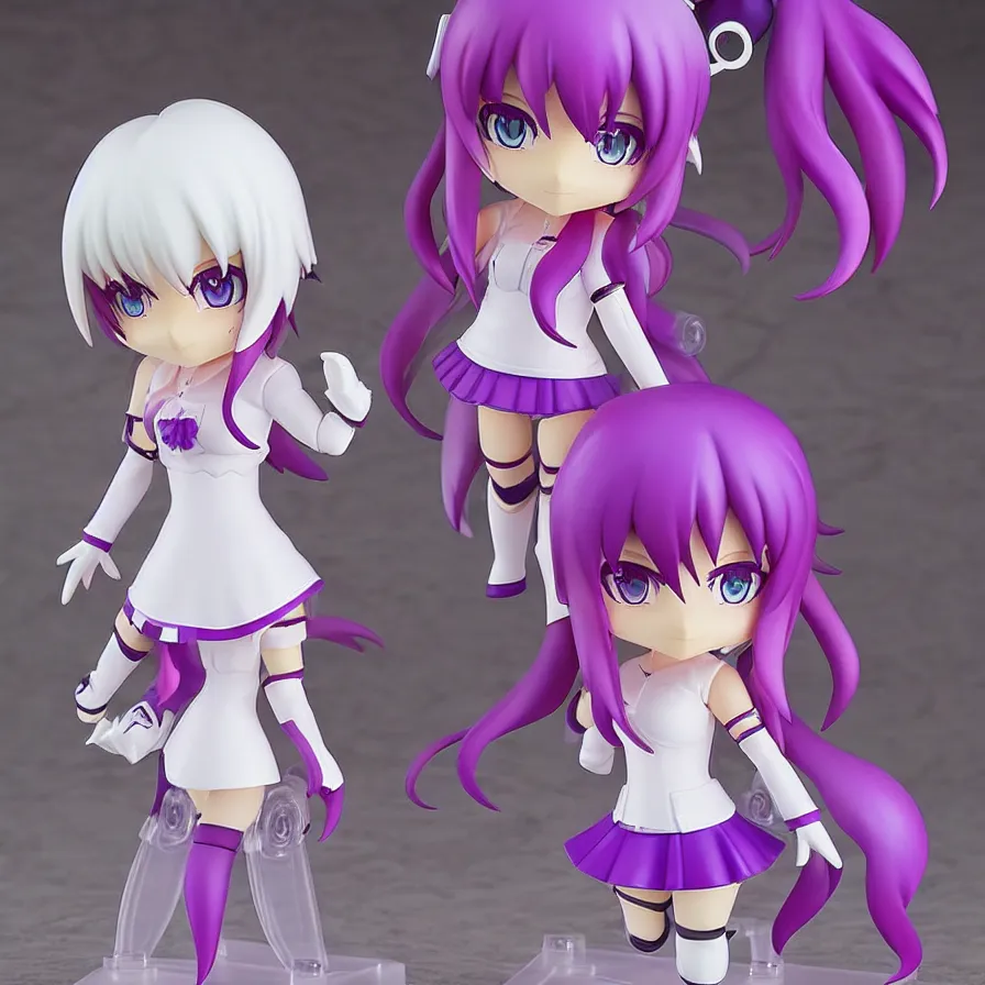 Image similar to neon white video game, neon violet, an anime nendoroid of neon violet, figurine, detailed product photo