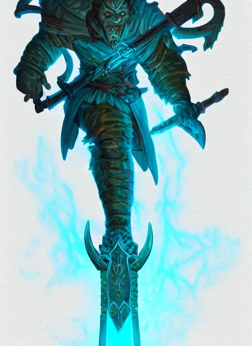 Prompt: Glowing DND Battleaxe emanating teal energy, dungeons and dragons, highly detailed, digital painting, 8k, HD