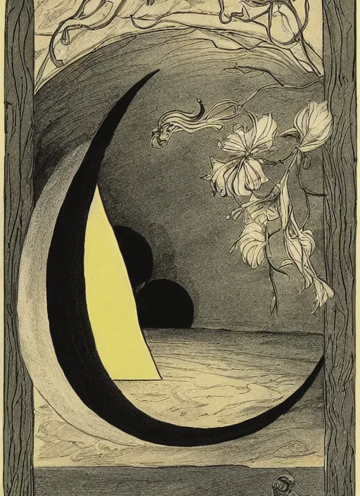 Image similar to half moon, half sun, illustrated by peggy fortnum and beatrix potter and sir john tenniel