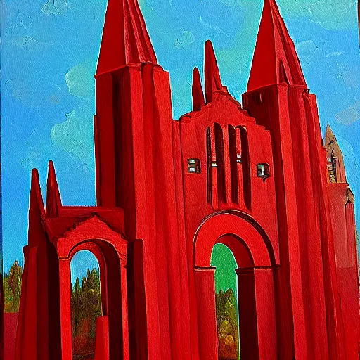 Image similar to gtae of blood cathedral, oil painting