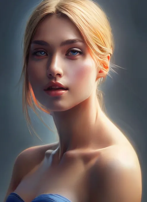 Image similar to photo of a gorgeous young woman in the style of stefan kostic, realistic, sharp focus, 8 k high definition, insanely detailed, intricate, elegant, art by stanley lau and artgerm