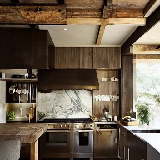 Image similar to “extravagant luxury kitchen, interior design, modern rustic, by Koichi Takada”