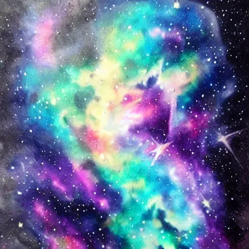 Image similar to A galaxy wolf shaped nebula watercolor tattoo, highly detailed,