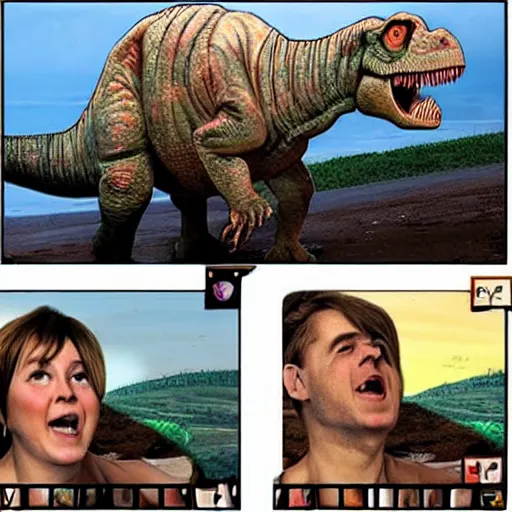 Image similar to looking at women meme but with dinosaurs