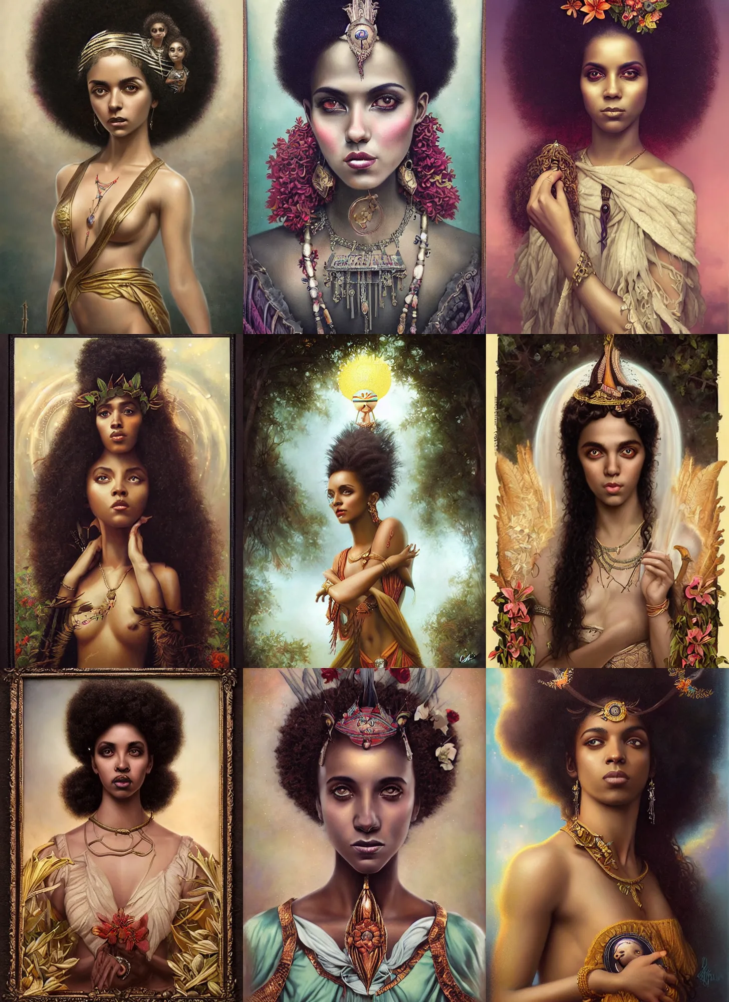 Prompt: frankie muniz as an afro - caribbean goddess, art by tom bagshaw