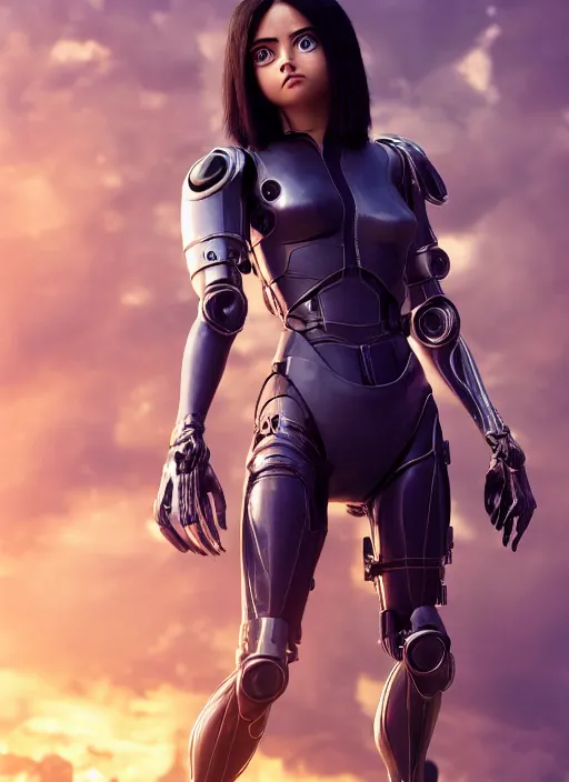 Image similar to Alita Battle Angel, digital animation, trending on artstation, full body portrait, hyper realistic render, 8k